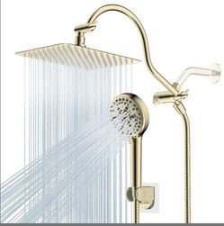 Hibbent All Metal CUPC Certified Shower Head, 10'' High Pressure Rainfall Shower Head, Handheld Showerhead Combo, 12'' Adjustable Extension Arm, 10 Sp