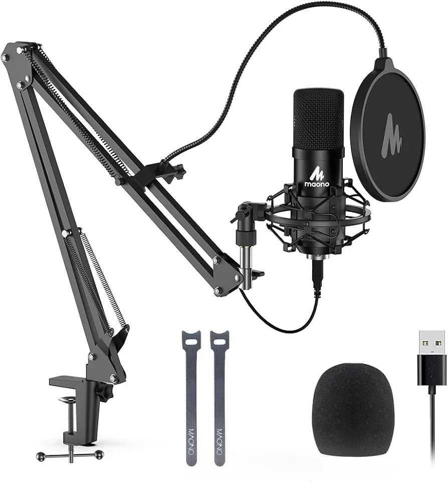 USB Mic, MAONO 192KHZ/24Bit Plug & Play PC Computer Podcast Condenser Cardioid Metal Mic Kit - Two (2) Kits Available