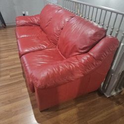 Red Genuine Leather Sofa, Chair & Ottomans – Comfortable