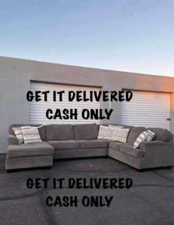 Large Comfy Grey Sectional Couch with Chaise