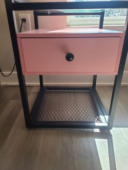 Pink Nightstand with Black Metal Frame