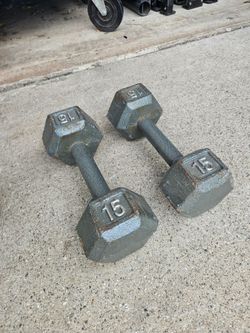 15 lb Cast Iron Hex Dumbbells Pair