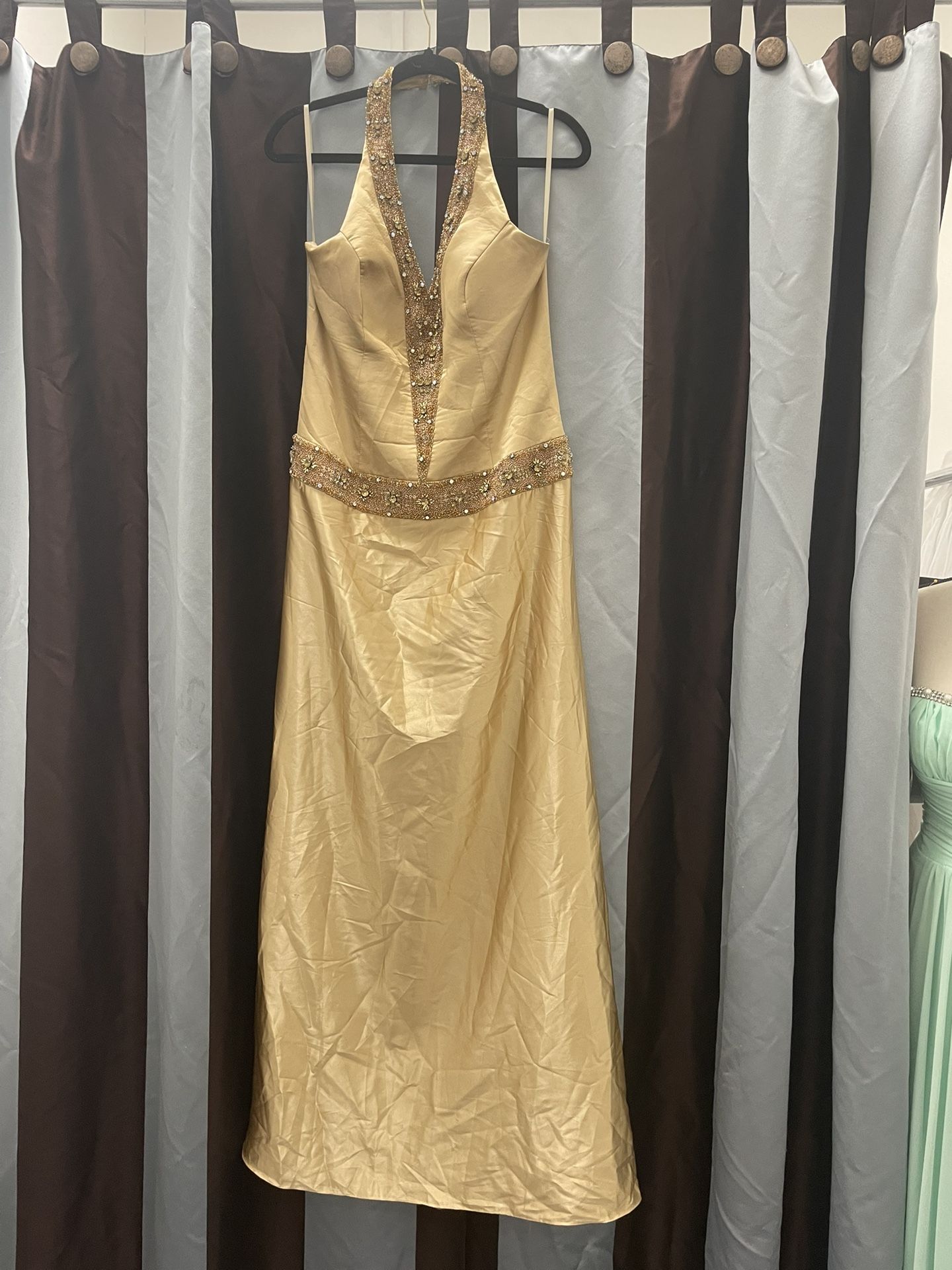 Satin Gold Dress With V-Neck
