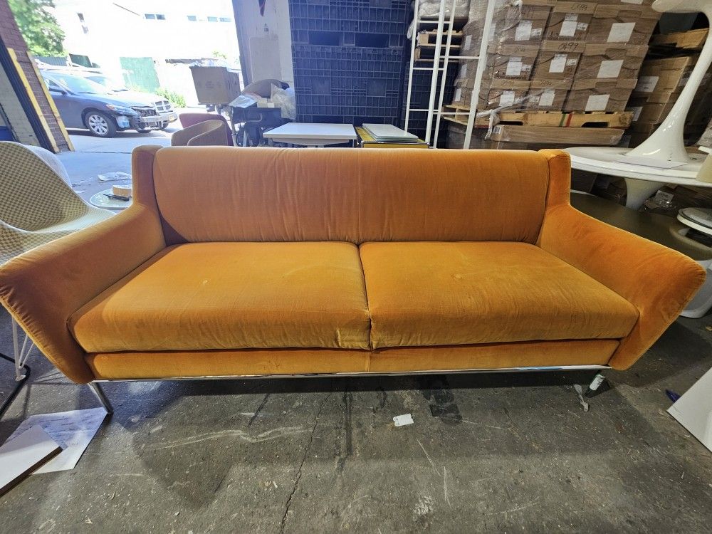Couch- Orange Velvet Sofa