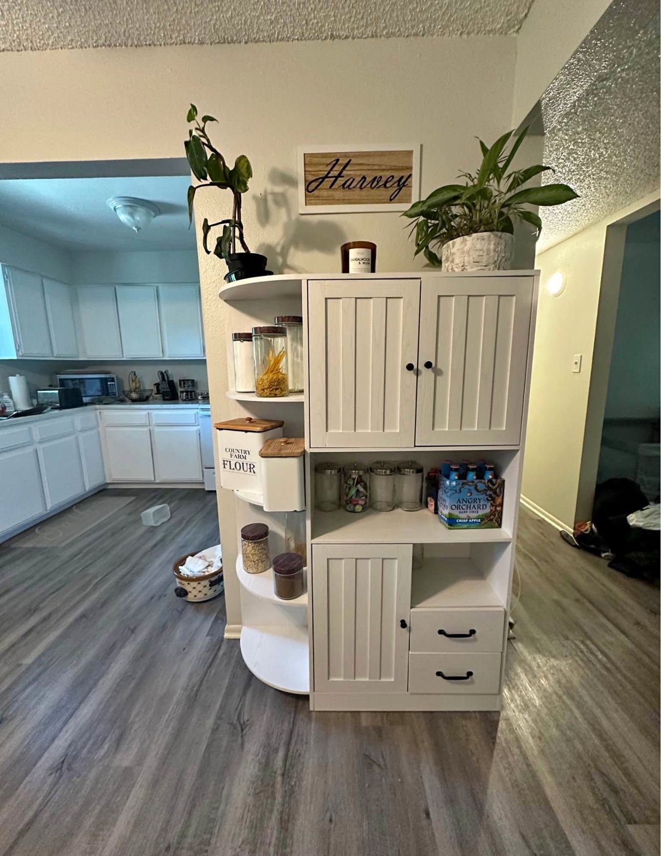 White Corner Storage Cabinet / Pantry Hutch