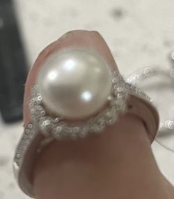 Silver Diamond Pearl Ring