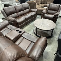 Reclining Living Room Couch, Loveseat And Rocking Chair 3Pcs Sofa Set