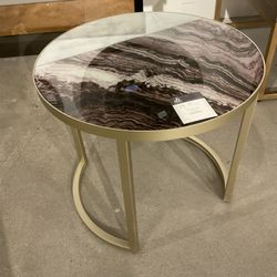 Accent Table Split Personality 20 inch Black Marble / White Marble / Antique Silver