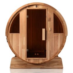 4-Person Outdoor Barrel Sauna with Harvia 6KW Heater, Japanese Cedar Wood & Glass Door – Designed for Relaxation at Home or Vacation Retreats
