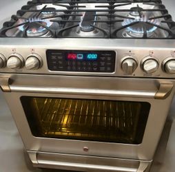 30” GE CAFE SLIDE-IN GAS RANGE W/BAKING DRAWER STAINLESS STEEL “WORKS GREAT “
