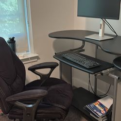 Desk, Chair, Monitor And Keyboard