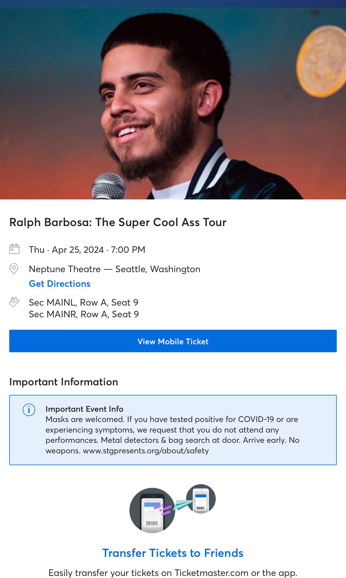 Ralph Barboza 4/25, Front row, Seattle 