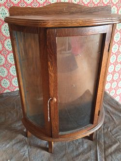 Small oak antique curio cabinet ....