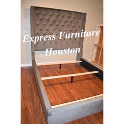 ✨QUEEN 6FT TALL BED - GRAY VELVET- BRAND NEW IN BOX 📦 