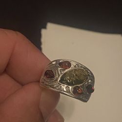 Sterling Silver Multi Color Amber Ring
