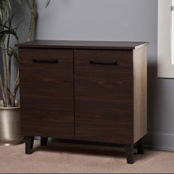 Modern 3-Shelf Walnut Finished Faux Wood Cabinet with Oak Accent