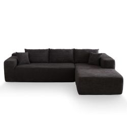 Verve 106 in. Wide Square Arm 2-Piece Modern Corduroy Fabric L-Shape Modular Sectional Sofa in Black with Chaise