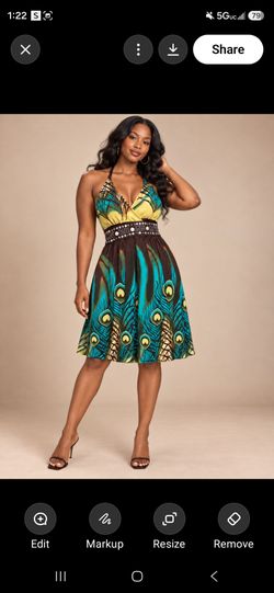Peacock Print Halter Midi Dress