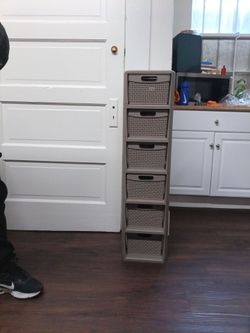 6-Drawer Plastic Storage Tower with Wicker-Style Drawers