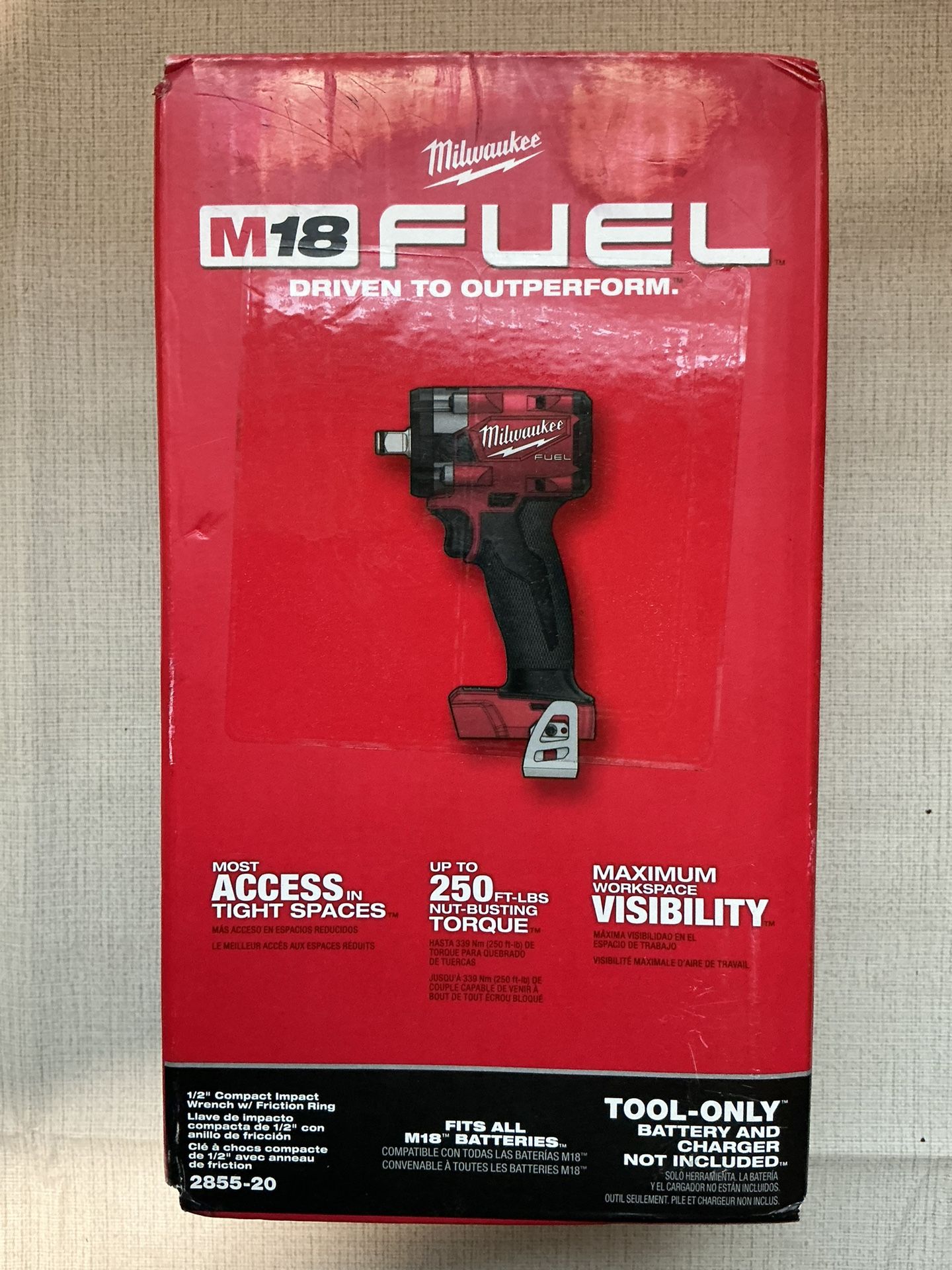 Milwaukee. M18 FUEL GEN-3 Lithium-Ion Brushless Cordless 1/2” Compact Impact Wrench with Friction Ring (Tool-Only). 2855-20.