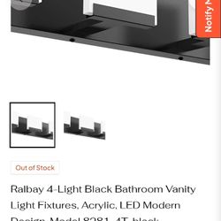 Ralbay 4-Light Black Bathroom Vanity Light Fixtures, Acrylic, LED Modern Design, Model 8281-4T-black
