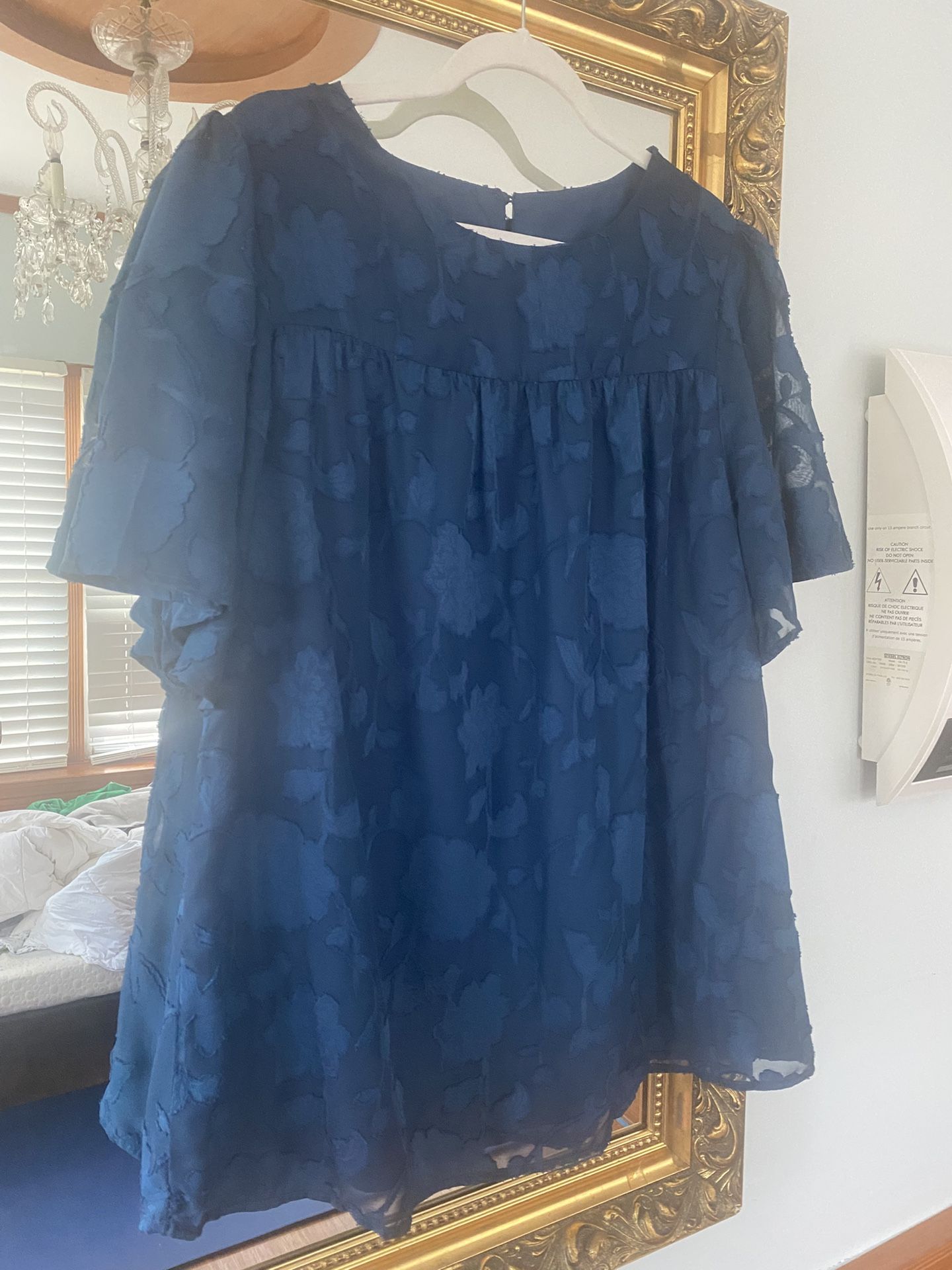 Navy Blue Floral Burnout Babydoll Blouse Size 2XL