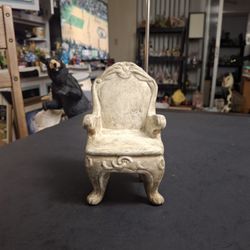 Decorative Porcelain Miniature Chair In French Provincial Style In Antique White & Gold 5.75"H X 3.5"W X 3.25"D 
