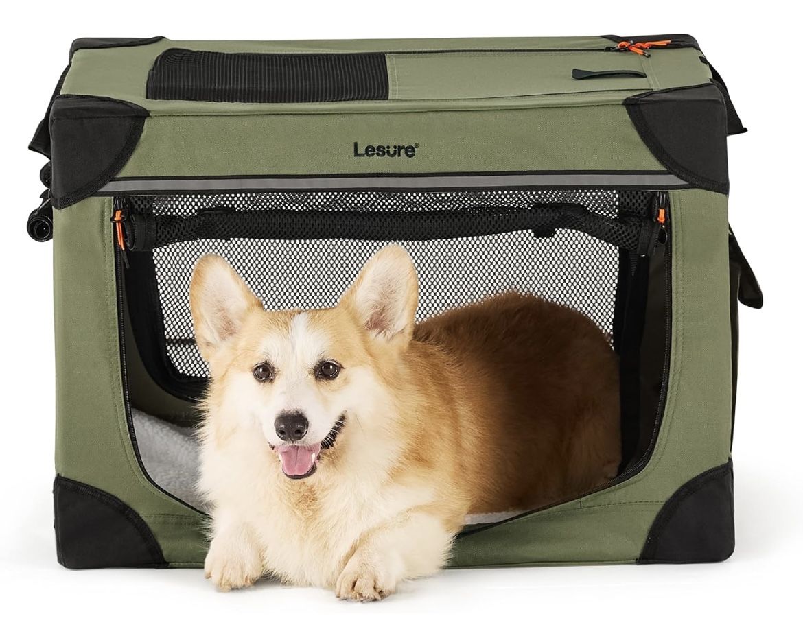 Lesure Soft Collapsible Dog Crate - 26 Inch Portable Travel Dog Crate for Small Dogs Indoor & Outdoor, 4-Door Foldable Pet Kennel with Durable Mesh Wi
