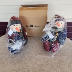 VINTAGE NEW  Home Interiors Plush Sitting Snowman Set 9" Tall