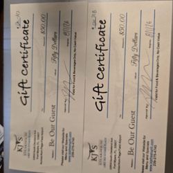 KJ'S STEAKHOUSE $50 CERTIFICATES