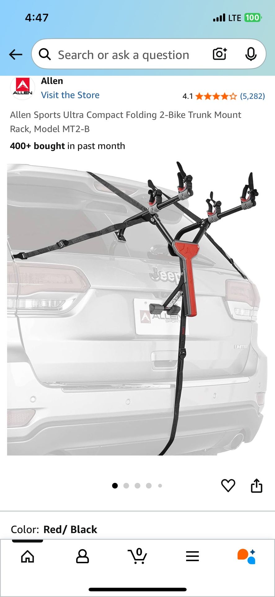 Allen Sports Ultra Compact Folding 2-Bike Trunk Mount Rack, Model MT2-B