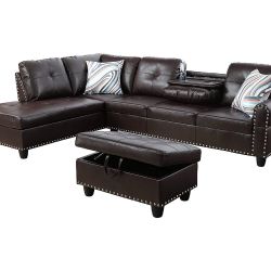 Espresso Sectional Couch With Ottoman 