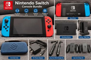 Nintendo Switch Console Bundle – Neon Red & Blue Joy-Cons + Accessories