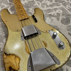 FS/FT RARE 2008 Fender Custom Shop 1956 Relic Precision Bass Gold Sparkle Over Sunburst OHSC MINT