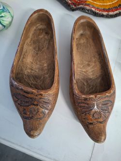 antique wooden Dutch shoes