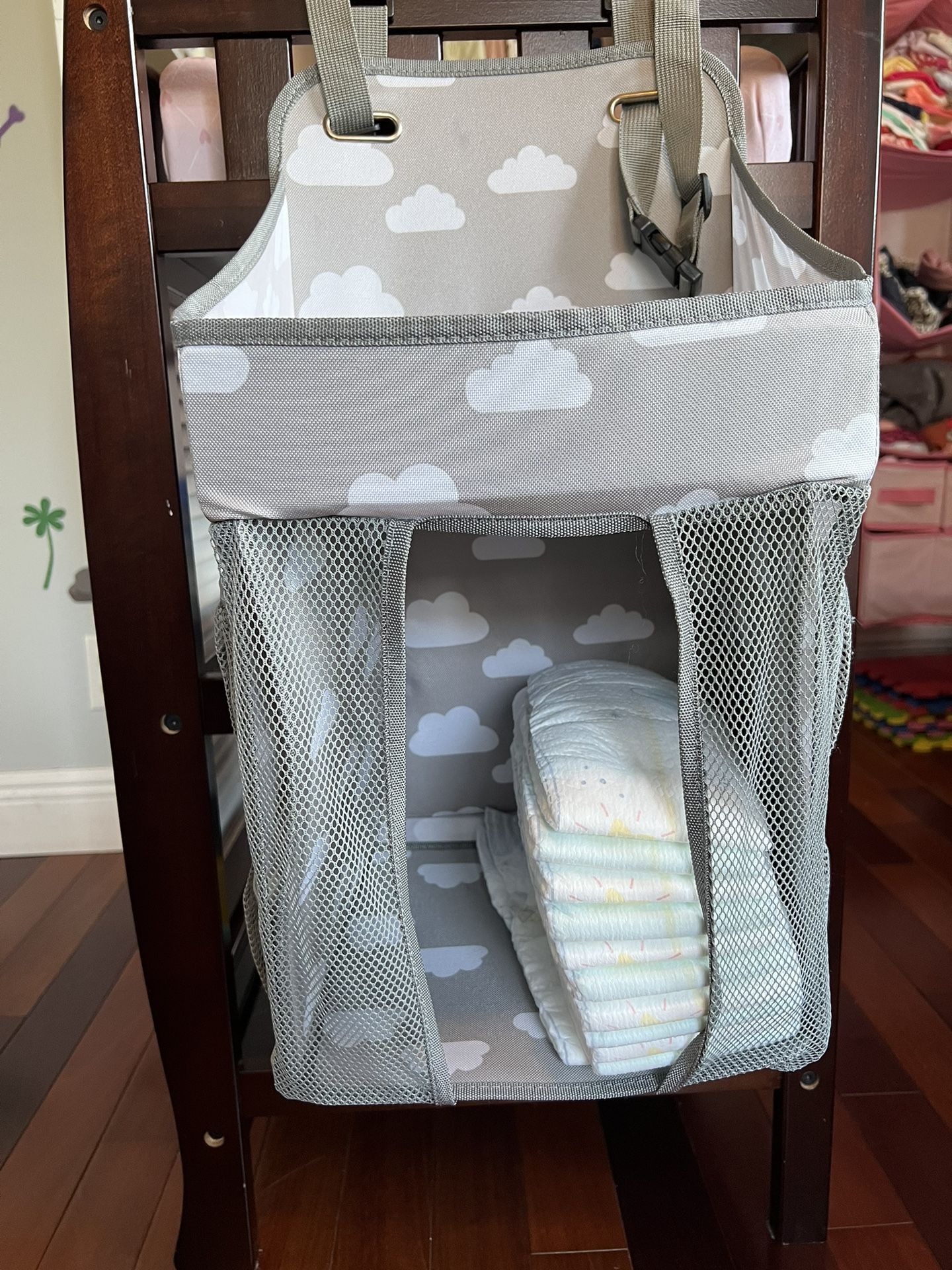 Hanging Diaper Caddy Organizer - Diaper Stacker for Changing Table, Crib, Playard or Wall & Nursery Organization Baby Shower Gifts for Newborn (Gray C
