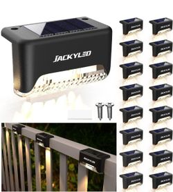 JACKYLED 16 Pack, Step Lights Waterproof LED Solar Power Outdoor Fence Light for Deck
