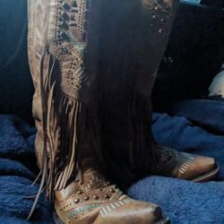 Bedazzled Fringe Cowboy Boots (Made In Mexico)