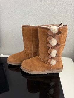 Koolaburra by UGG Women’s Brown Suede Lined Mid-Calf Boots Bow Fur Trim 7