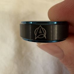 Tungsten Carbide Black/Blue Star Trek Ring