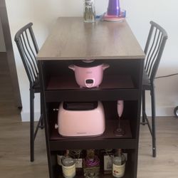 3 Piece Dining Table Set W/ Storage Shelves For Small Kitchens