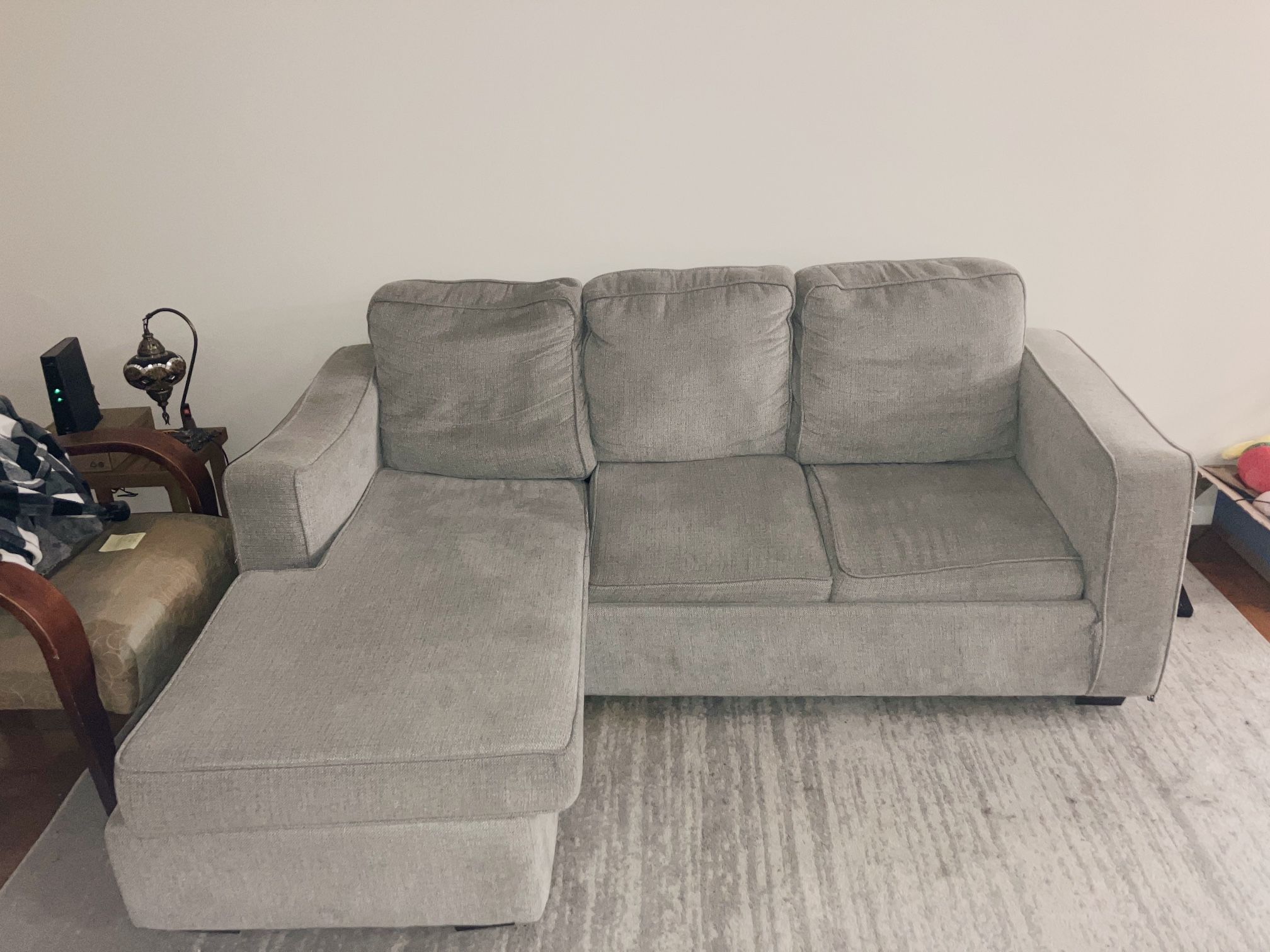 Gray Pullout Couch with Reversible Chaise and Queen Size Mattress MOVING