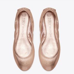 Tory Burch Rose Gold Metallic Ballet Flats