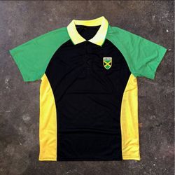 Vintage Jamaica Polo Shirt Black Green Yellow