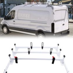 Eonecross Cargo Van Roof Ladder Rack Fit for 2015-2025 Ford Transit 150 250 350 with Rear Cargo Roller 800LB Steel White