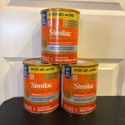 3 Cans Of 30.2 Oz Similac 360 Total Care Sensitive Baby Formula 48% More