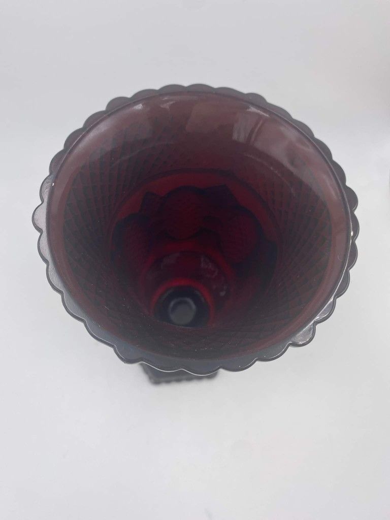 Pressed Glass Vase Avon Ruby Red Cape Cod Vintage Retro Decor