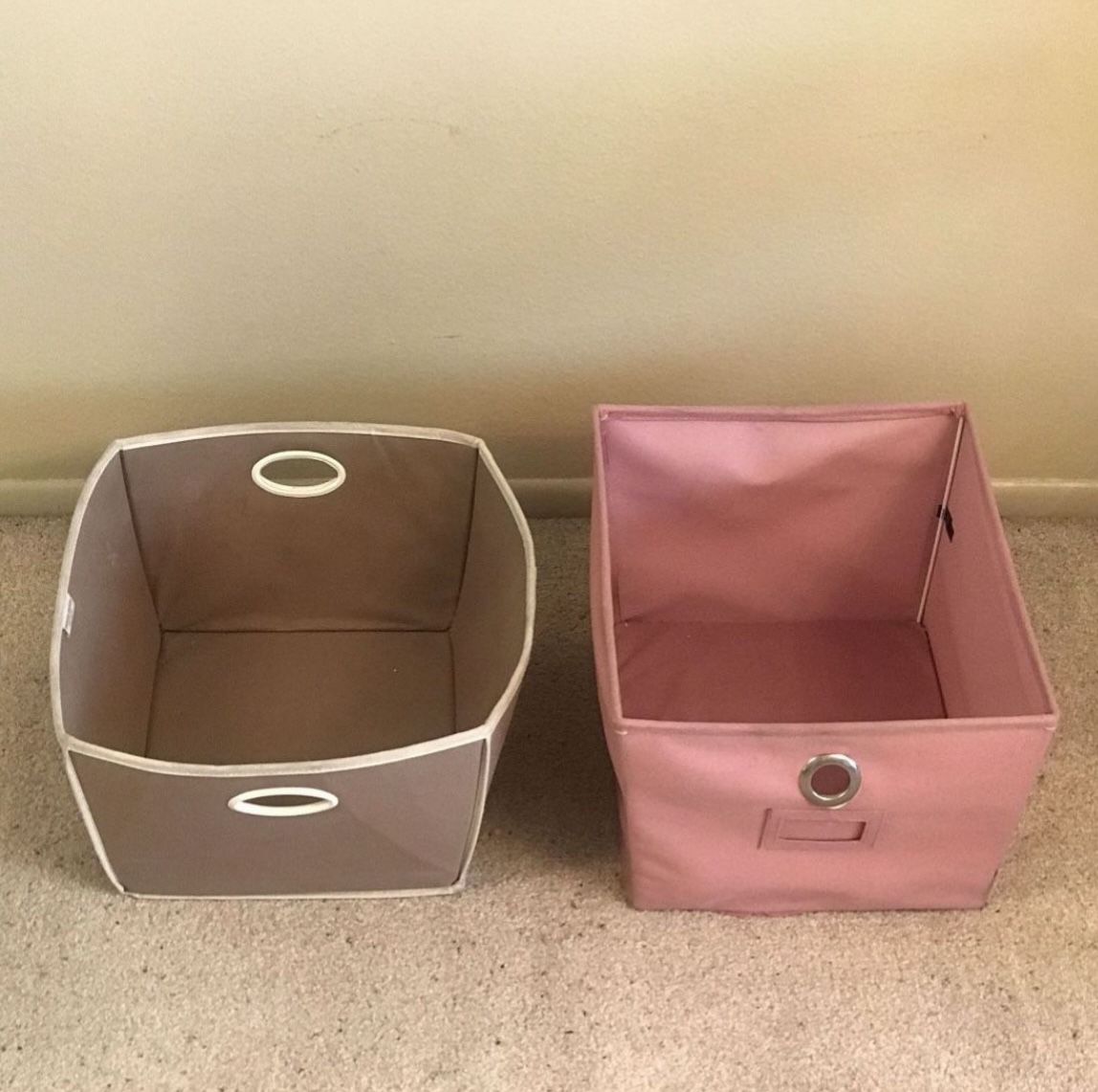 4 Storage Containers Pink Metal Construction And Salmon Canvas Storage Bin Basket Tan Taupe Canvas 