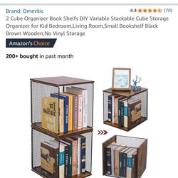 2 Cube Organizer Book Shelfs DIY Variable Stackable Cube Storage Organizer for Kid Bedroom,Living Room,Small Bookshelf Black Brown Wooden, No Vinyl St