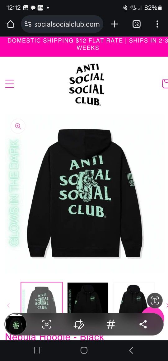 Anti Social Social Club Nebula Hoodie Glow In The Dark! Sold Out - Size XL NASA. Brand New